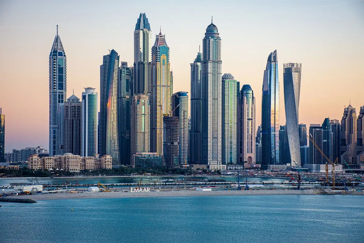 Dubai Marina skyline at dusk